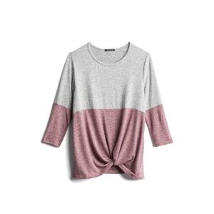 Pink Clover Twist Front 3/4 Sleeve Sweater